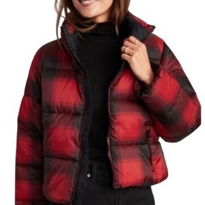 Old Navy Water-resistant Women's Red Plaid Puffer Jacket Small